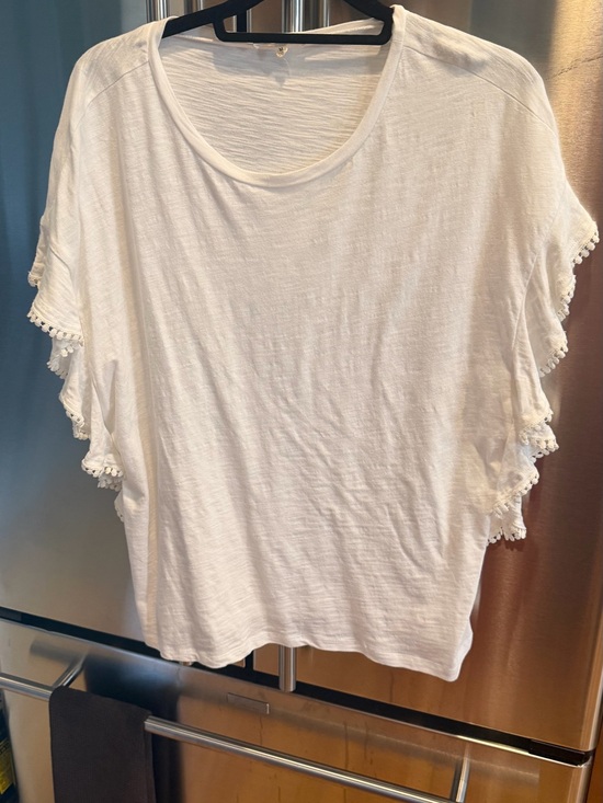 Cotton Bleu Tops - White Crochet-Trim Short Sleeve Women's Top
